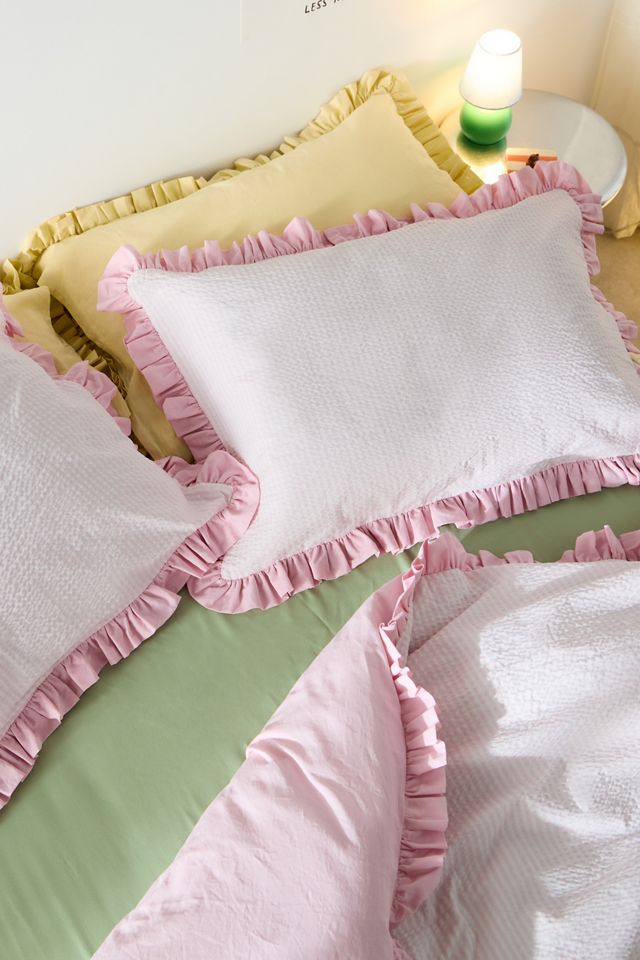 Juego de Edredón de Seersucker con Rayas Rosas #1