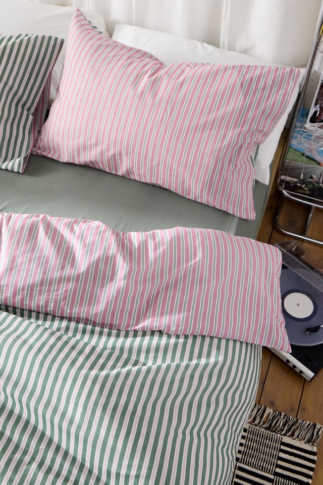 Set Copripiumino Reversibile a Righe Rosa e Verde #3