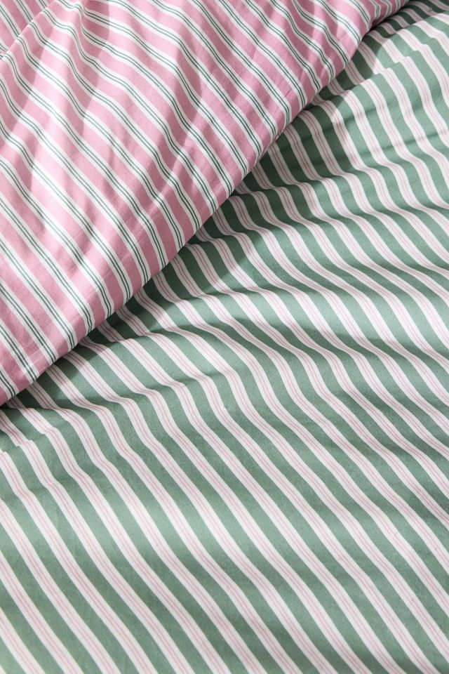 Set Copripiumino Reversibile a Righe Rosa e Verde #5