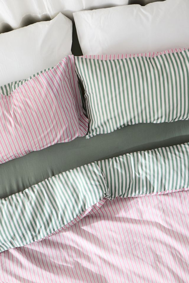Set Copripiumino Reversibile a Righe Rosa e Verde #7