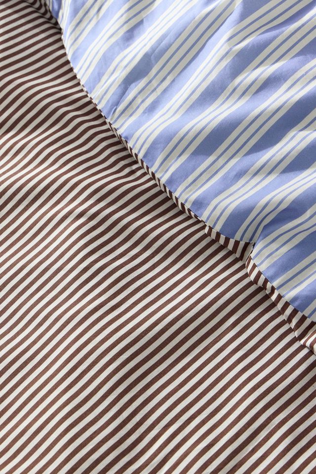 Set Copripiumino Reversibile a Righe Blu e Marrone #6