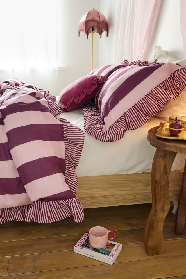 Ensemble de housse de couette à rayures avec volants #1