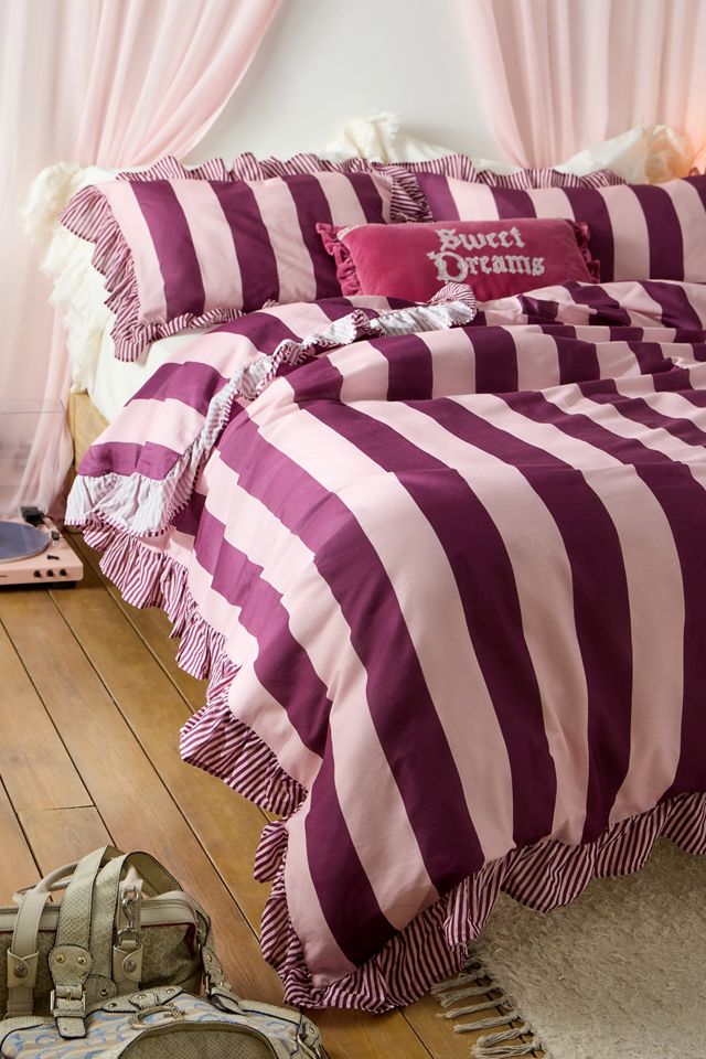Ensemble de housse de couette à rayures avec volants #3