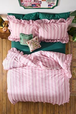 Ensemble de housse de couette à rayures avec volants