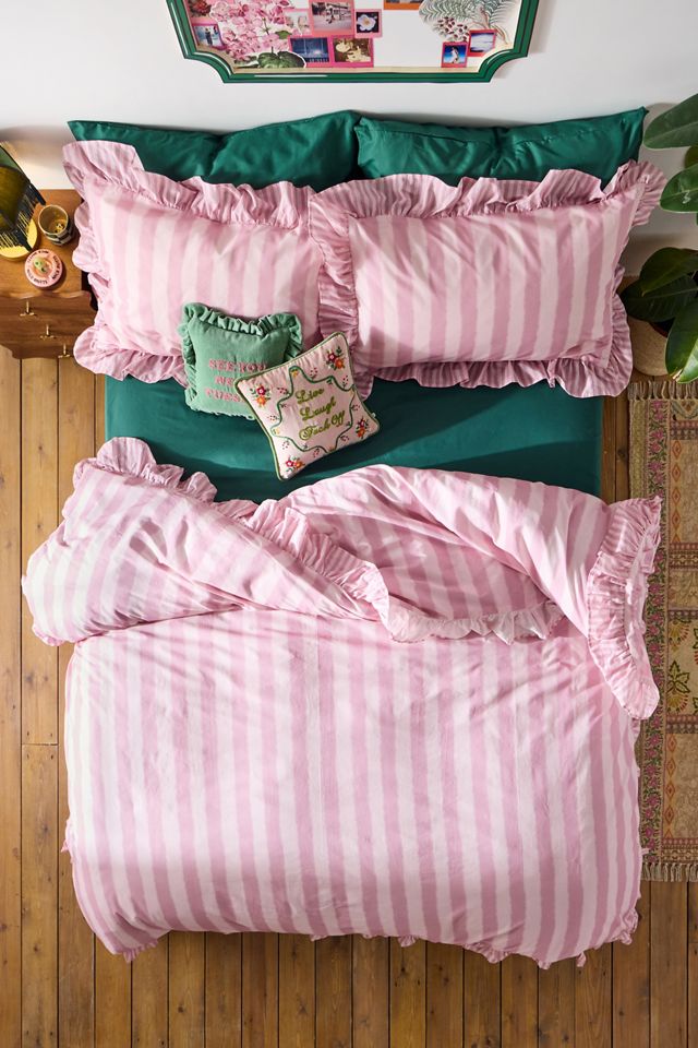 Ensemble de housse de couette à rayures avec volants #1
