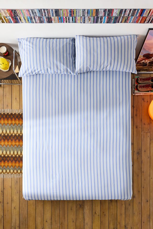 Juego de Sábana Ajustable y Funda de Almohada de Rayas Azules #1