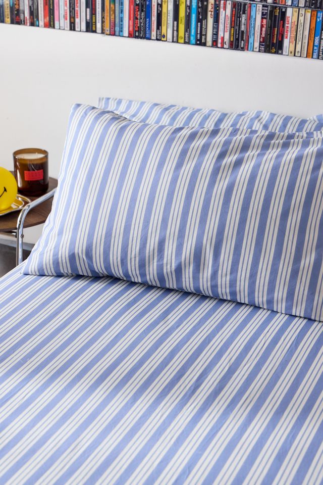 Juego de Sábana Ajustable y Funda de Almohada de Rayas Azules #3