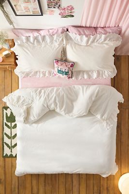 White Lace Ruffle Duvet Set