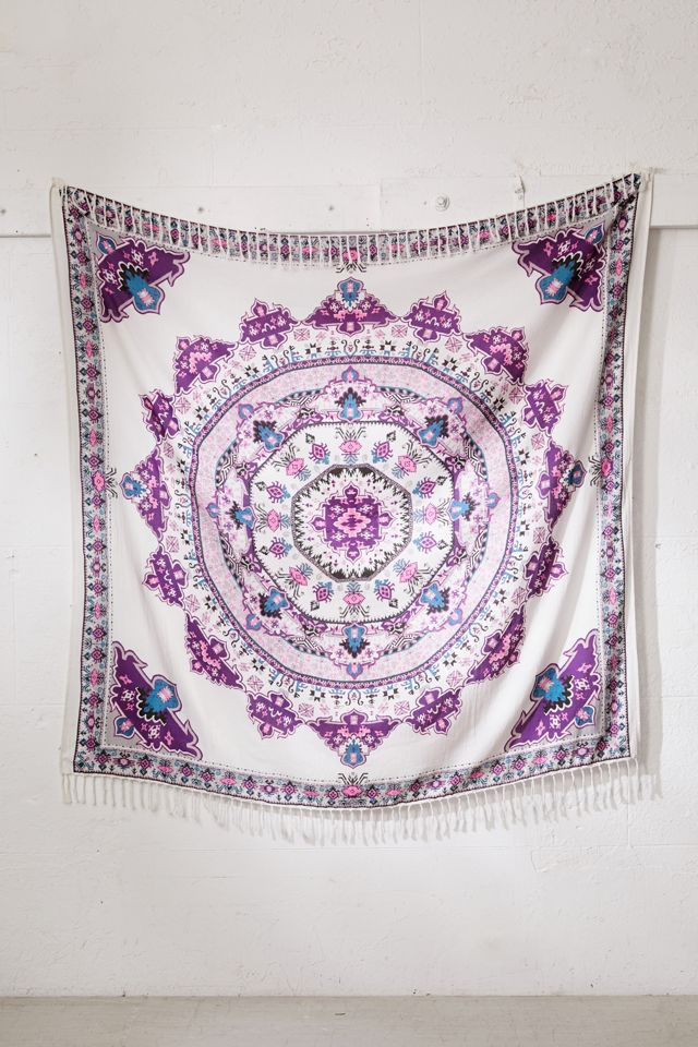 Pink Geo Medallion Fringe Tapestry #1