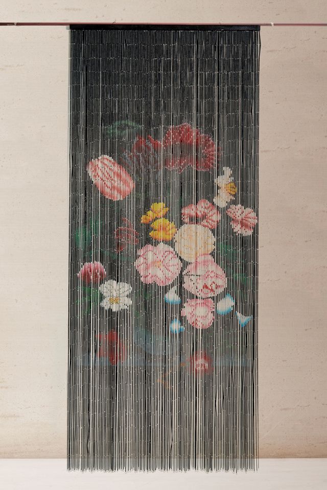 Black Floral Bamboo Beaded Curtain #1