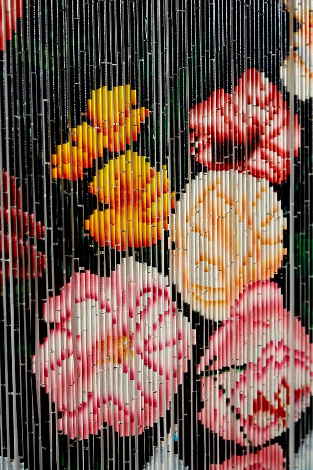 Black Floral Bamboo Beaded Curtain #2