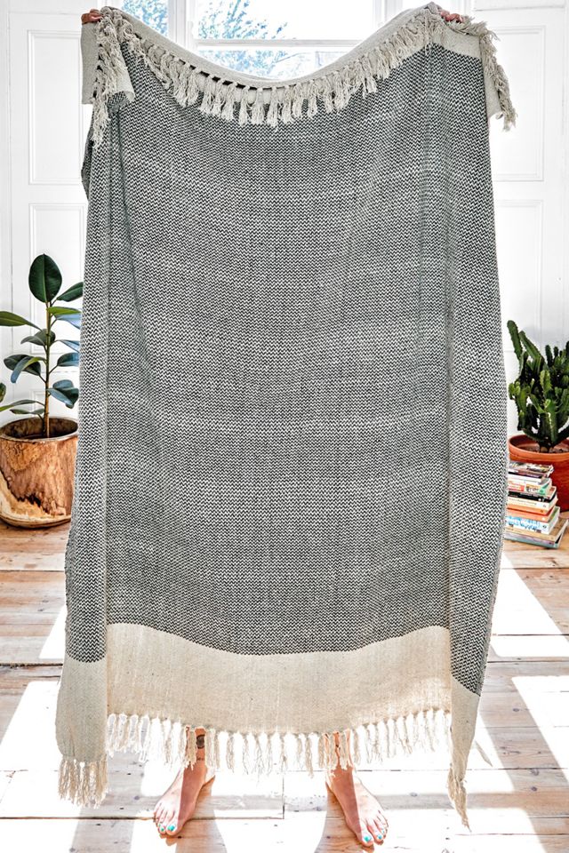 Recycled Grey Tassel Throw Blanket Urban Outfitters UK