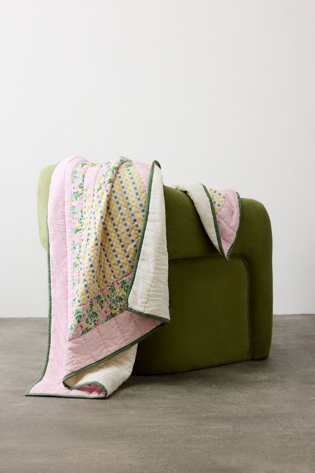 Pink & Green Patchwork Quilted Throw