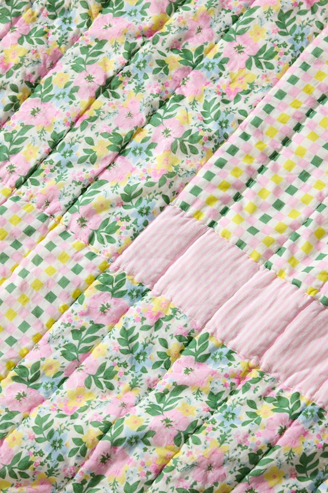 Pink & Green Patchwork Quilted Throw #2