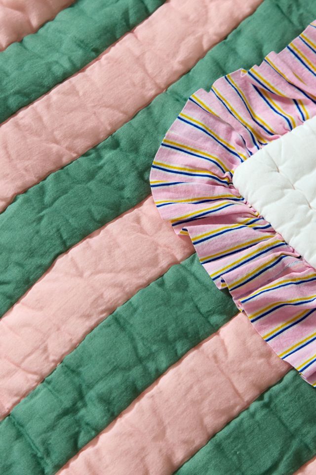 Pink & Green Stripe Quilted Throw #2