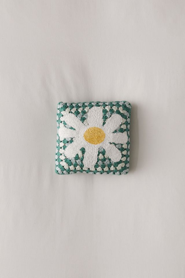 White Flower Mini Crochet Pillow #1