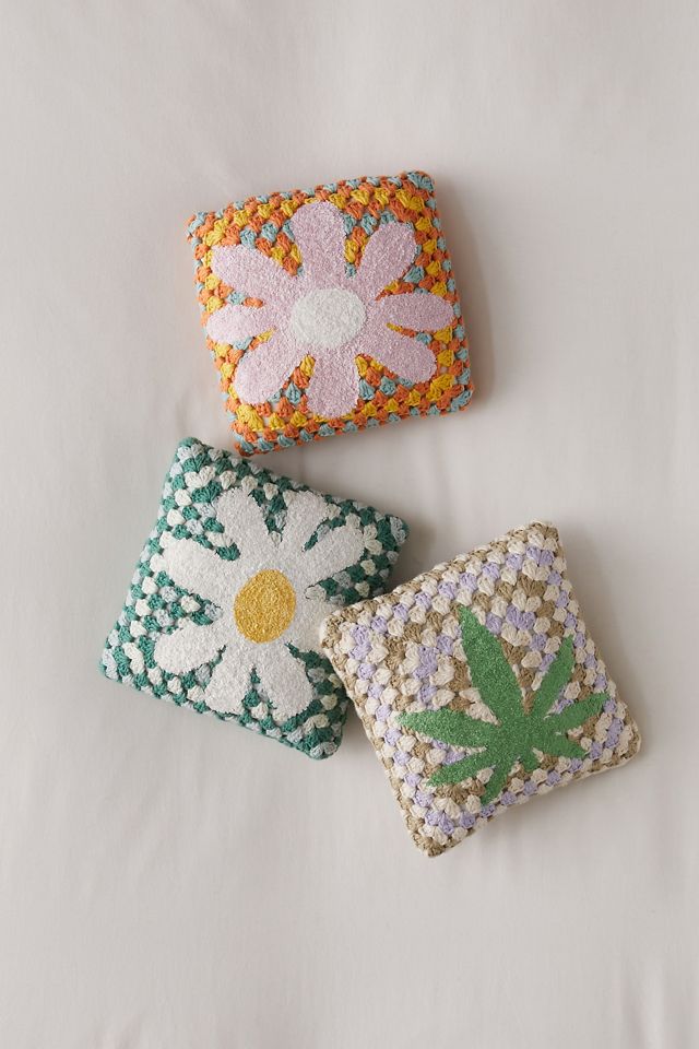 White Flower Mini Crochet Pillow #2