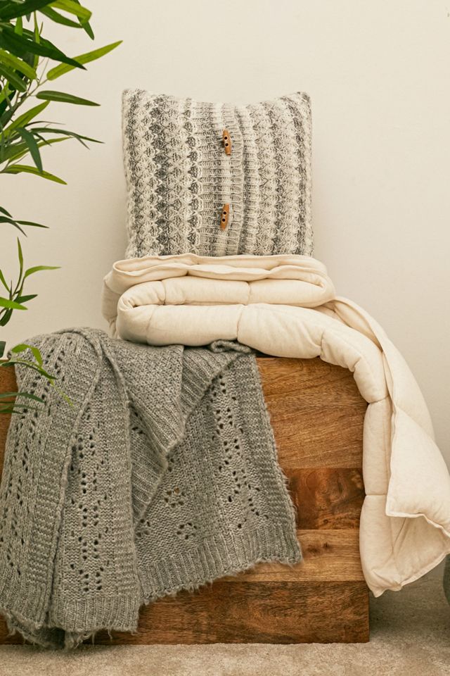 Grey Stripe Knit Throw Cushion Urban Outfitters UK