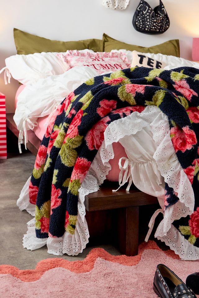 Dark Floral Fleece Throw #2