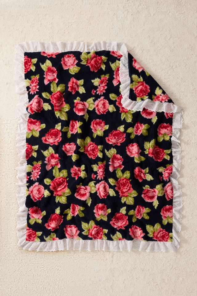 Dark Floral Fleece Throw #1