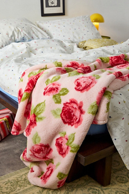 Pink Floral Fleece Throw - Pink ALL at Urban Outfitters