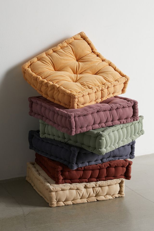 Coussin de sol en velours côtelé sauge lavé #1