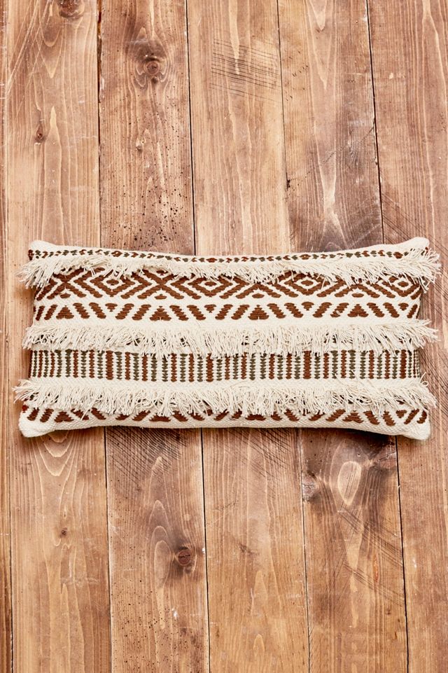 Woven Cream Fringe Throw Cushion #2