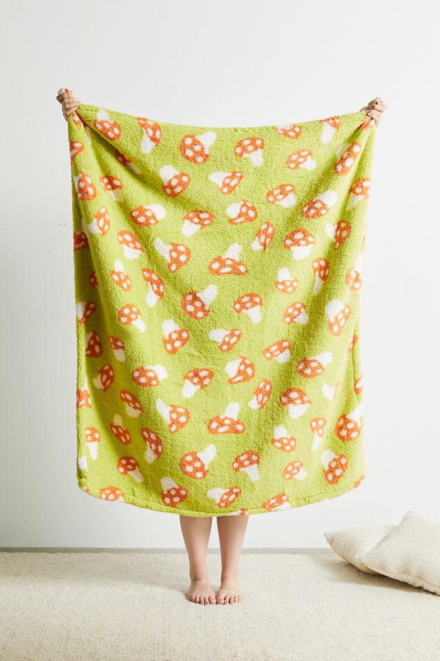 Mushroom Printed Sherpa Blanket Urban Outfitters UK
