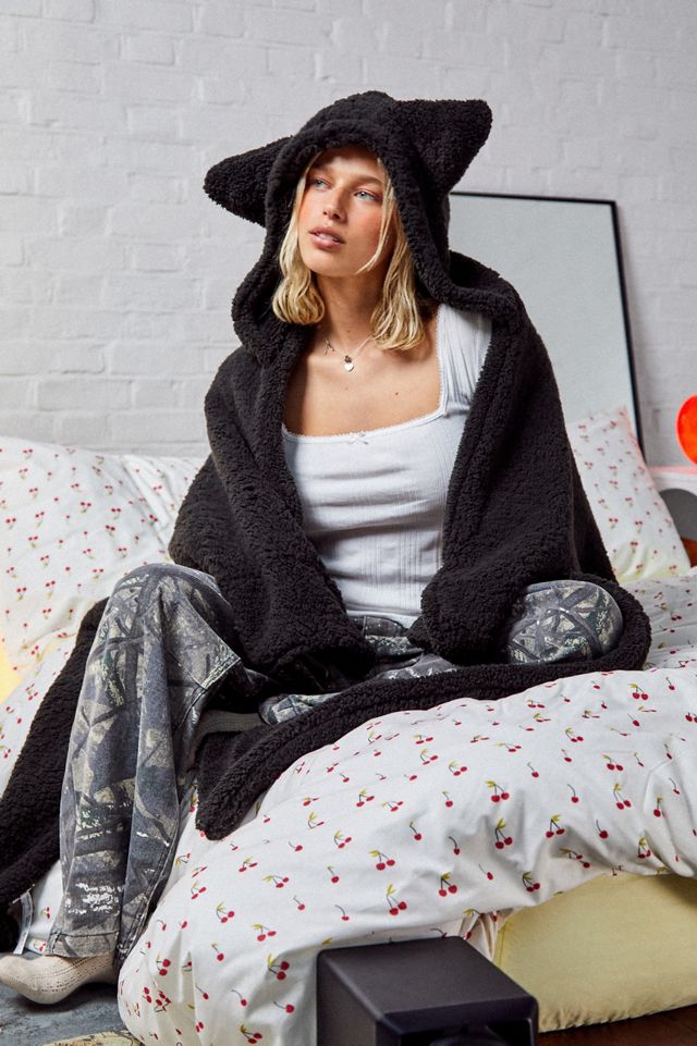 Couverture en polaire à oreilles de chat noir #1