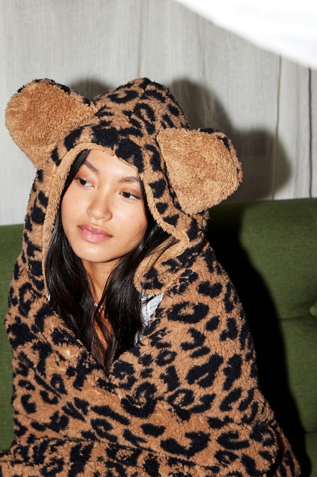 Animal Ears Leopard Fleece Throw Blanket #1