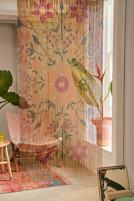 Rosa Floral Bamboo Beaded Curtain - Neutral ALL at Urban Outfitters