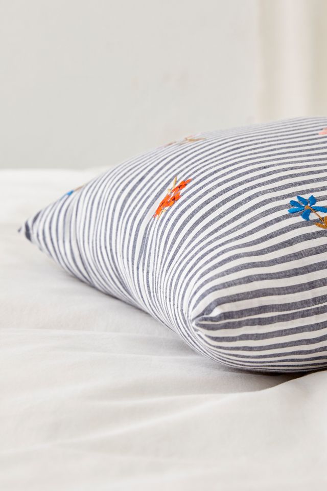 Embroidered Bouquet Stripe Pillow #2