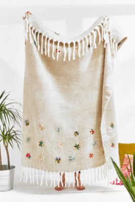 Embellished Flower Throw Blanket - Grey ALL at Urban Outfitters