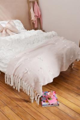 Satin Bow Embellished Pink Cosy Blanket - Pink 125cm x 150cm at Urban Outfitters