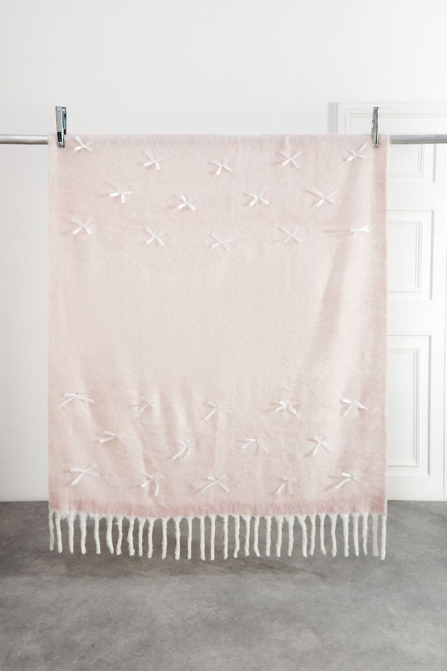 Satin Bow Embellished Pink Cosy Blanket #2