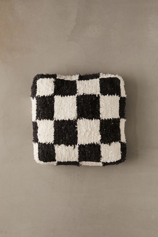 Checkerboard Shaggy Floor Cushion #1