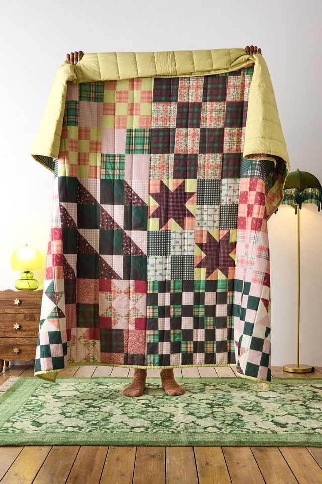 Pink & Green Patchwork Quilted Throw #1
