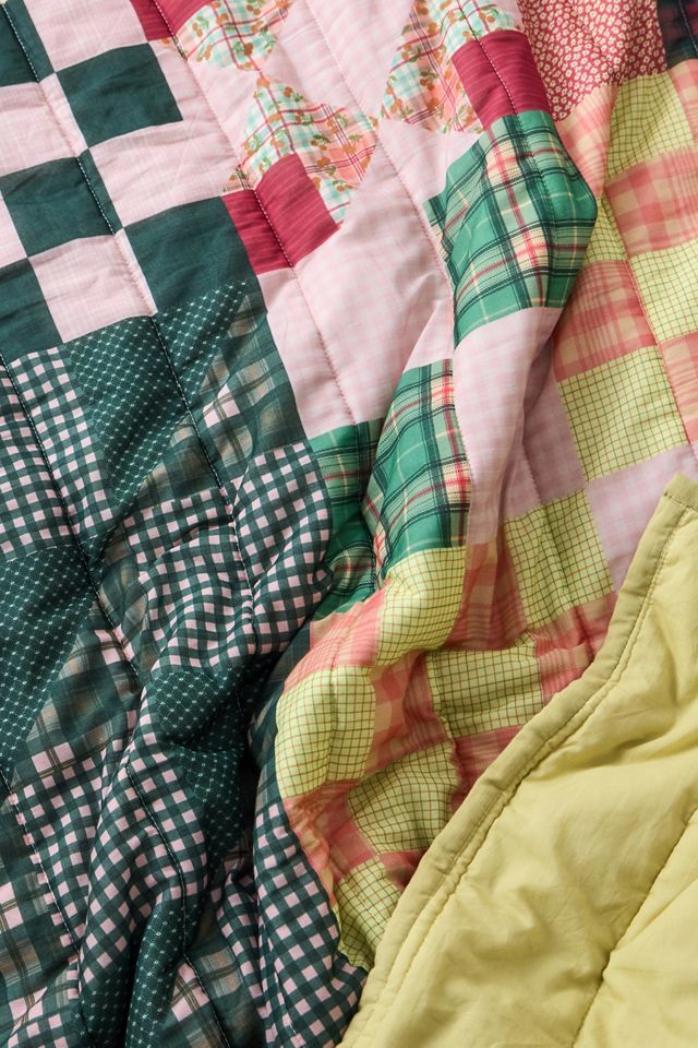 Pink & Green Patchwork Quilted Throw #2