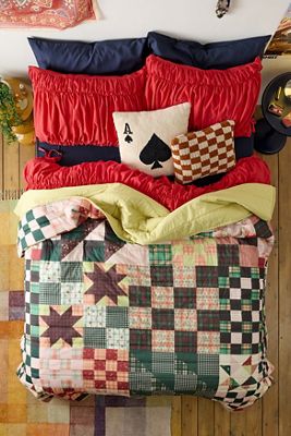 Pink & Green Patchwork Quilted Throw