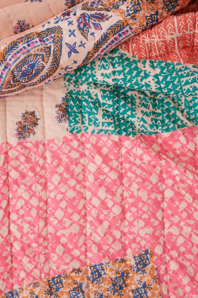 Tribal Asian Textiles Indio Mano Impresión De Bloque Colcha