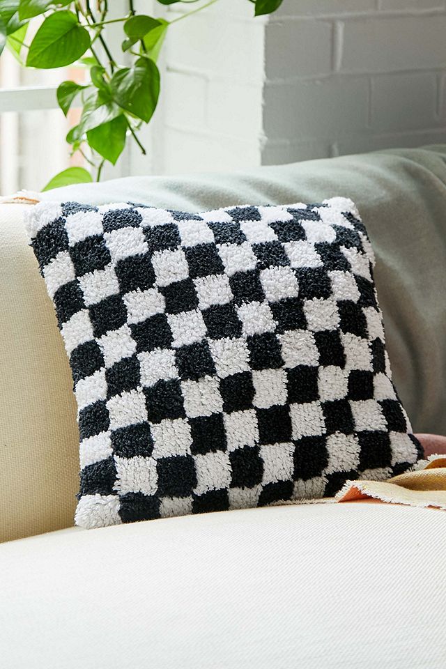 Black & White Checkerboard Tufted Cushion