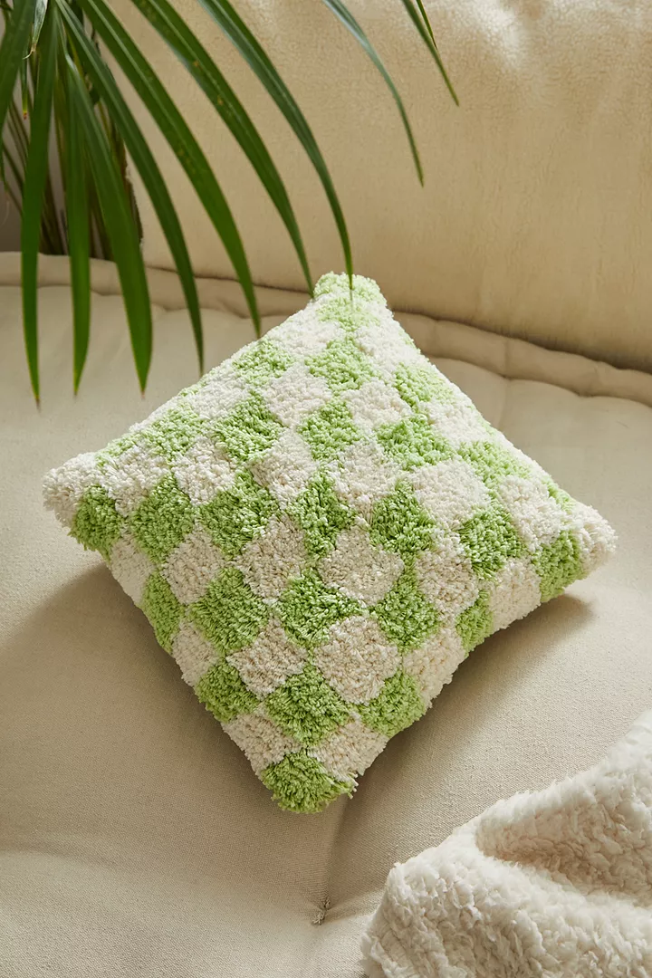urbanoutfitters.com | Checkerboard pattern tufted mini cushion in lime green
