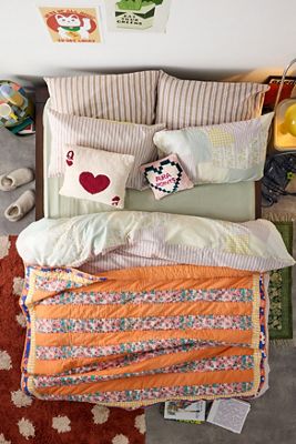 Orange Stripe Quilted Throw