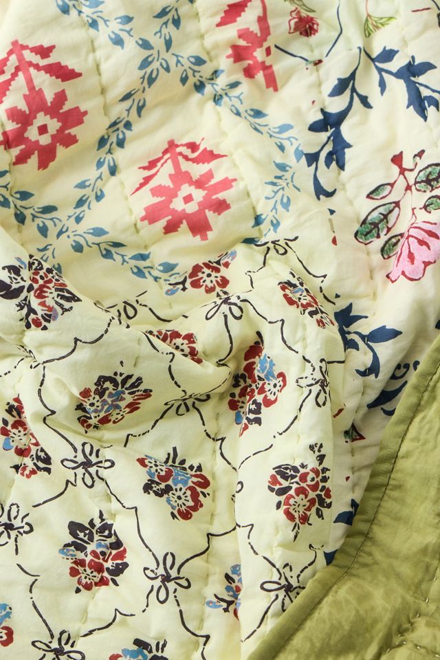 Grüne Blumen-Patchwork-Steppdecke #1