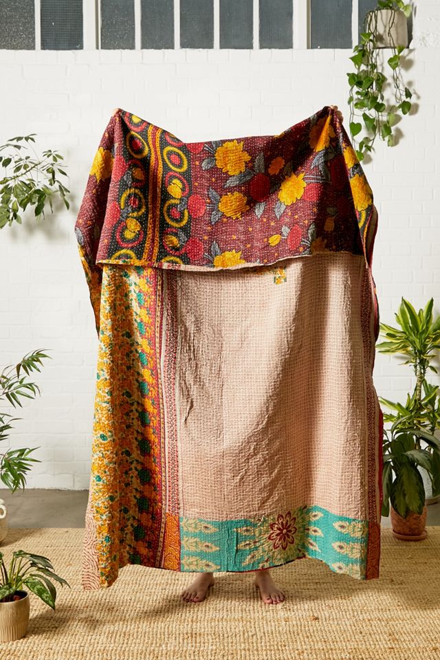 Urban Renewal One-Of-A-Kind Vintage Burgundy Reversible Kantha Quilt #1