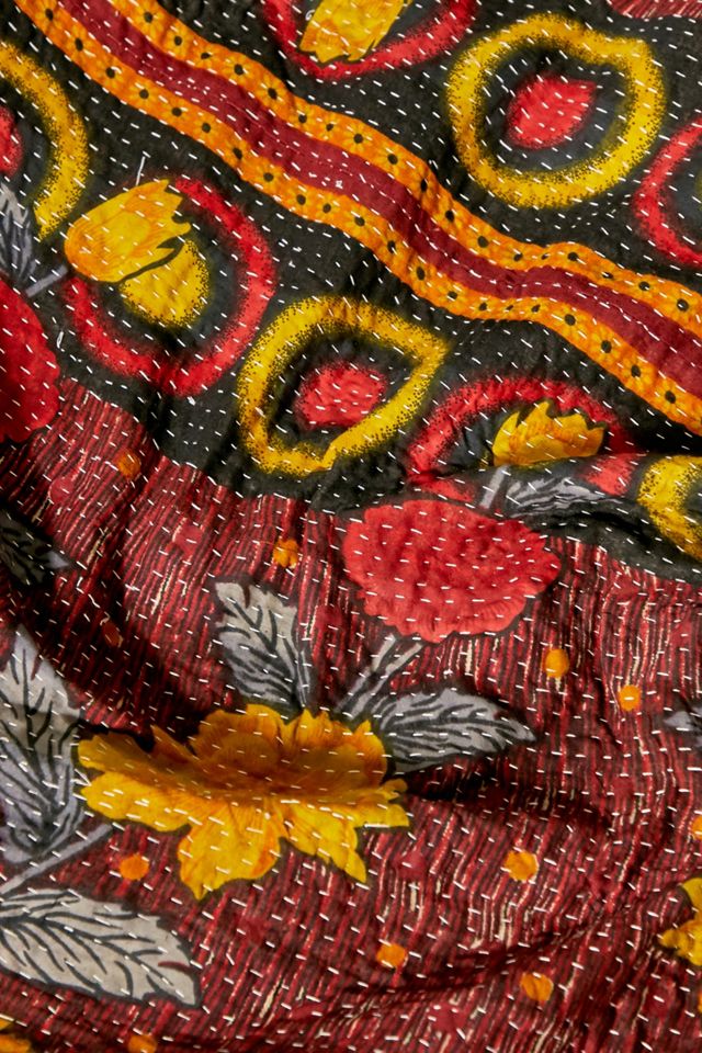 Urban Renewal One-Of-A-Kind Vintage Burgundy Reversible Kantha Quilt #2
