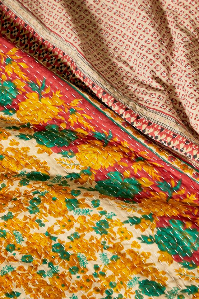 Urban Renewal One-Of-A-Kind Vintage Burgundy Reversible Kantha Quilt #3