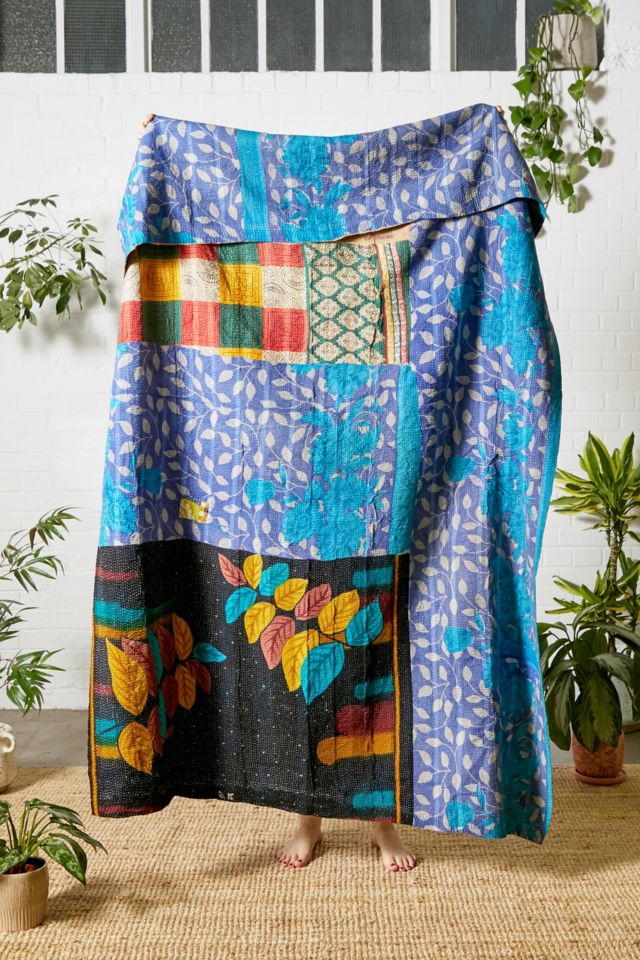 Urban Renewal One-Of-A-Kind Vintage Blue & Navy Patchwork Reversible Kantha  Quilt