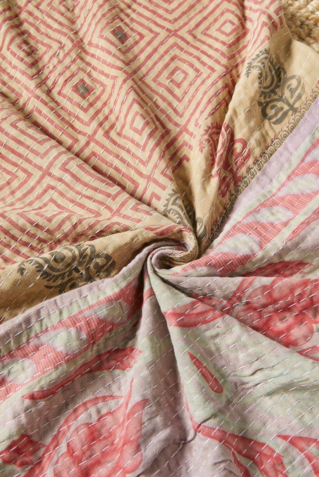 Trapunta Kantha reversibile vintage per il rinnovamento urbano unica nel suo genere #2