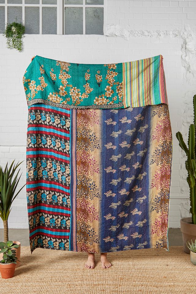 Renovación urbana edredón Kantha vintage reversible único en su tipo #1